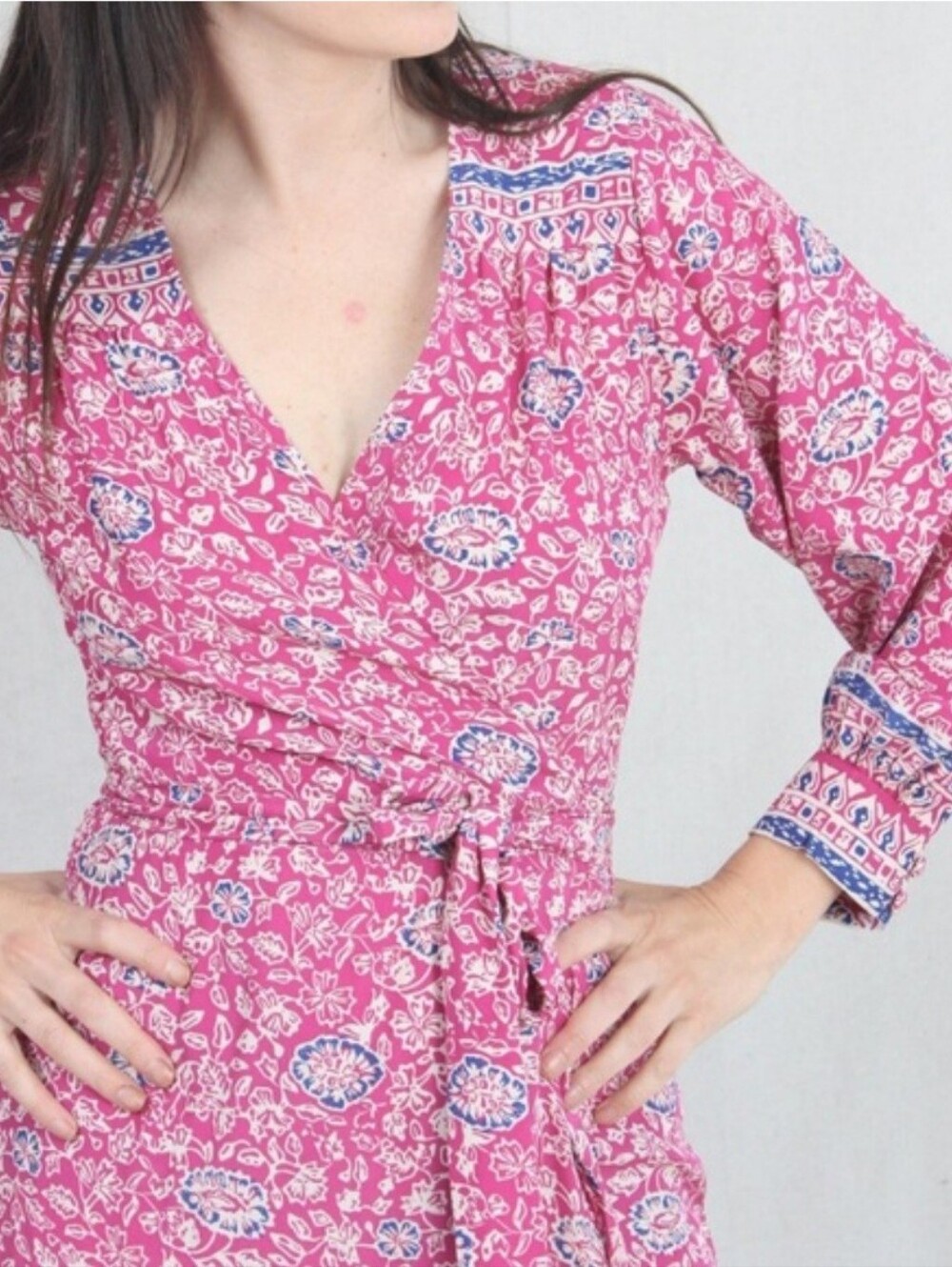 Natalie Martin Kate 100% Silk Long Sleeve Wrap Maxi Dress Size Small - Picture 2 of 5
